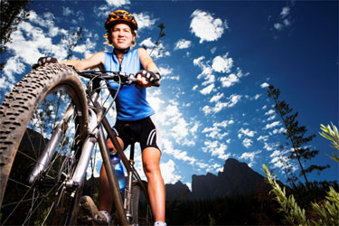 Woman on mountain bike