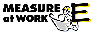 Measure E At Work text with  a cartoon construction worker