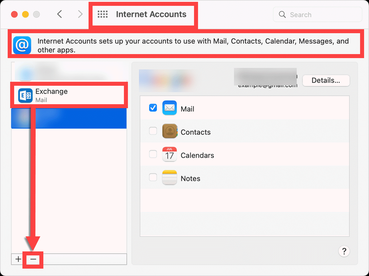 See Internet Accounts in Macbook System Settings.
