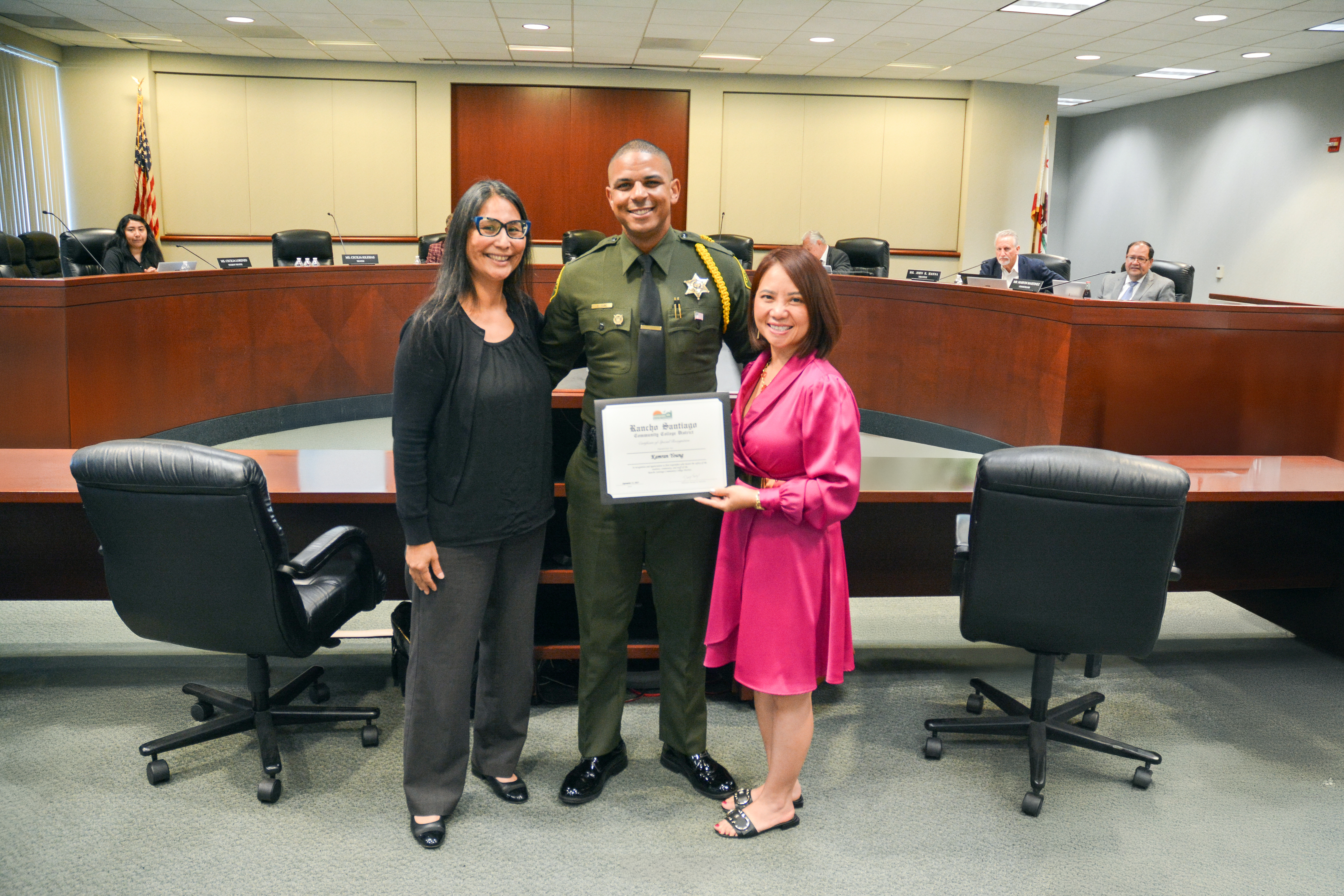 Kamran Young (center) with Dr. Annebelle Nery (left) and Board President Daisy Tong (right).jpg