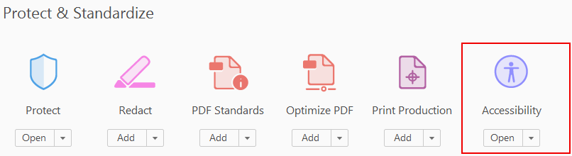 Adobe accessibility tools menu