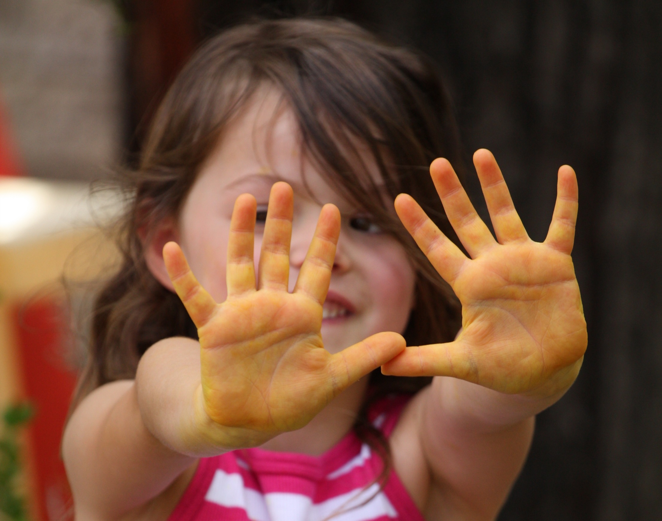 children with painted hands