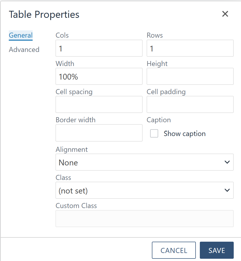 Table Properties